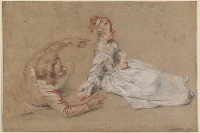 A Man Reclining and a Woman Seated on the Ground by Jean Antoine Watteau
